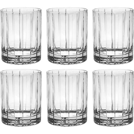 

HauFomX - European Quality Glass - Crystal - Set of 6 - Double Old Fashioned Tumblers - DOF - 13 oz. - with Classic Clear Striped Design - Glasses are Made in Europe
