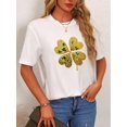 thumbnail image 2 of Women's Lucky Clover Graphic T-Shirt - Casual White Crew Neck Short Sleeve Top with Vibrant Golden & Green Print, Lightweight Polyester Blend, Machine Washable - Perfect for St. Patrick's Day Fashion, 2 of 7