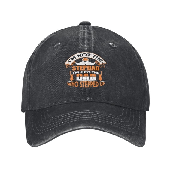 I'm Not He Stepdad I'm Just The Dad Who Stepped Up Baseball Cap Golf Dad Hat Adjustable Washed Denim Trucker Hats Unconstructed Snapback Cap for Men Women Unisex Adult,Black