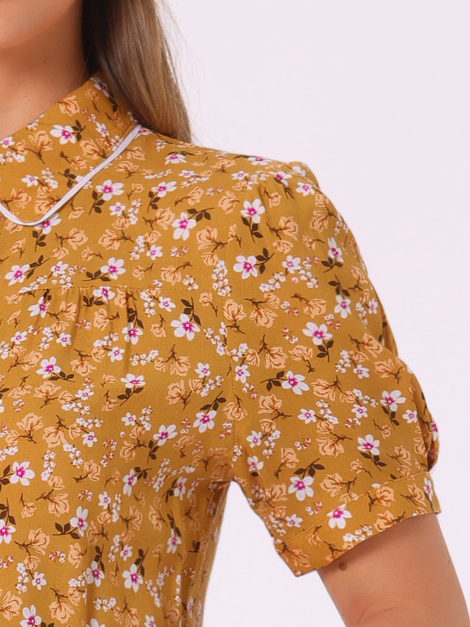 DARING DIVA Women's Peter Pan Collar Puff Sleeve Peasant Blouses M Yellow