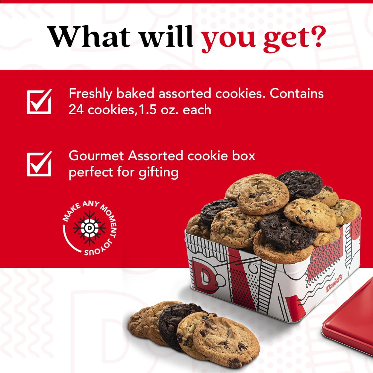 David's Cookies 2lbs Assorted Flavors Fresh Baked Cookies Gift Tin - Delectable Handmade and Gourmet Cookies - All Natural and No Added Preservatives Cookie Gift Basket - Great Gift For All Occasions