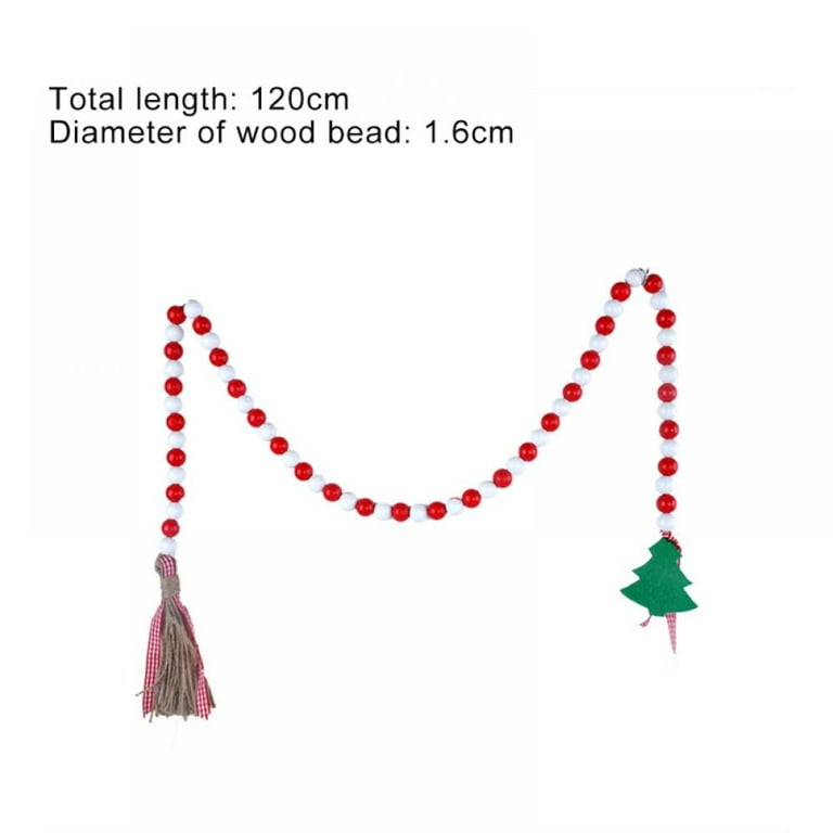 Wooden Bead Garland Decor White & Red Beads Pendant Wood Bead