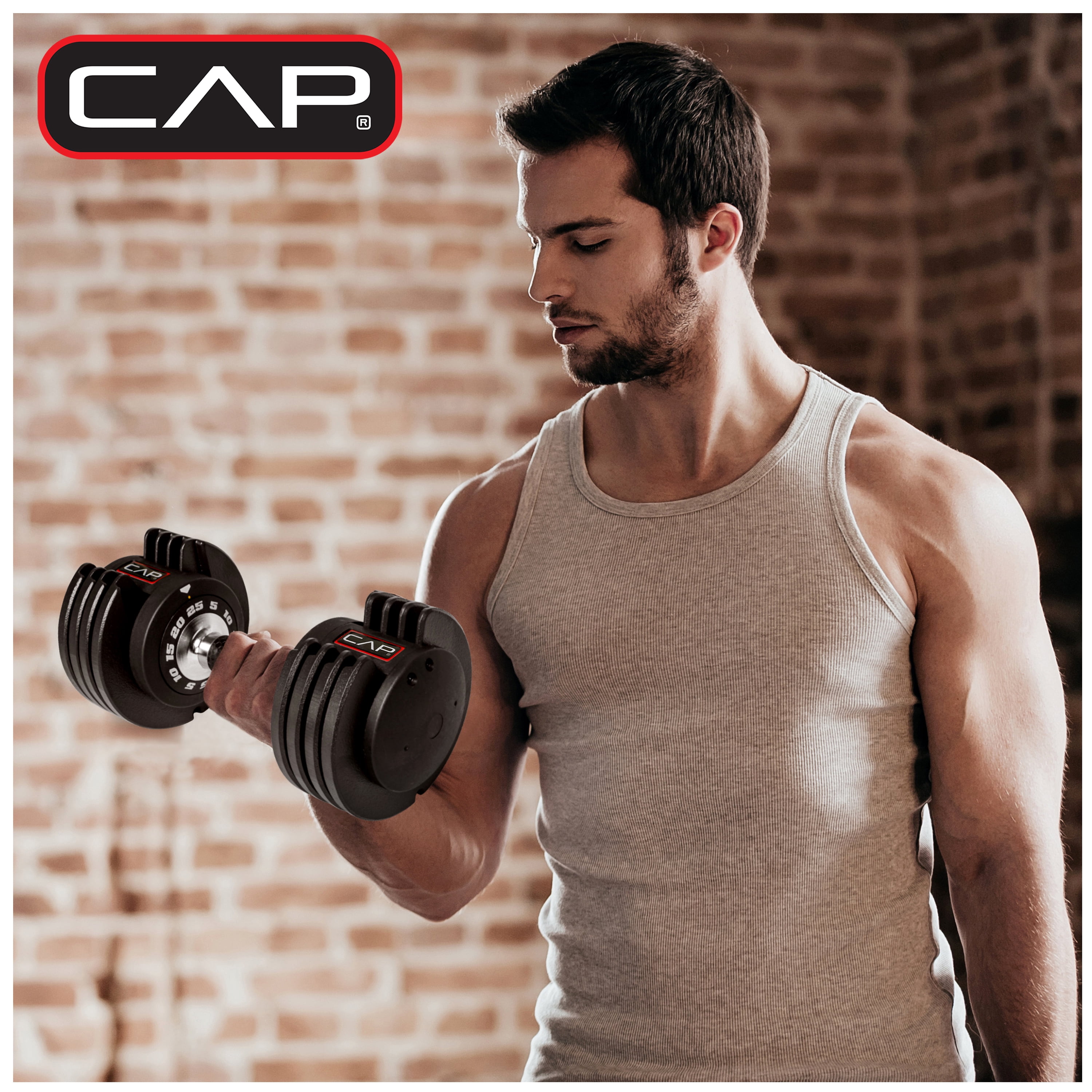CAP Barbell 10-in-1, 55lb ADJUSTABELL® Dumbbell, (10 15 20 25 30 35 40 45 50 55 lb) in 5lb Increments
