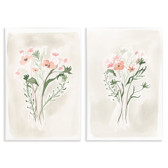 Stupell Industries Simple Watercolor Flowers Plants & Flowers Painting Unframed Art Print Wall Art, 10 x 15, Set of 2