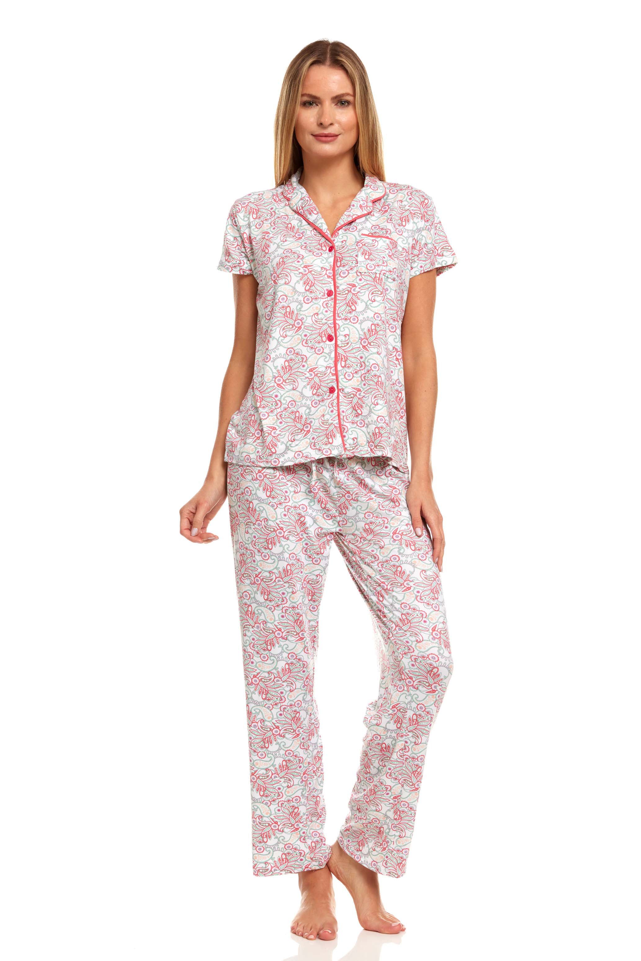 Premiere Fashion Womens Sleepwear Pajamas Set Woman Short Sleeve Button Down Set