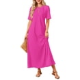 thumbnail image 3 of Summer Maxi Dresses for Women Beach Vacation Casual Short Sleeve Long T Shirt Dress with Pockets Rose Red L, 3 of 9