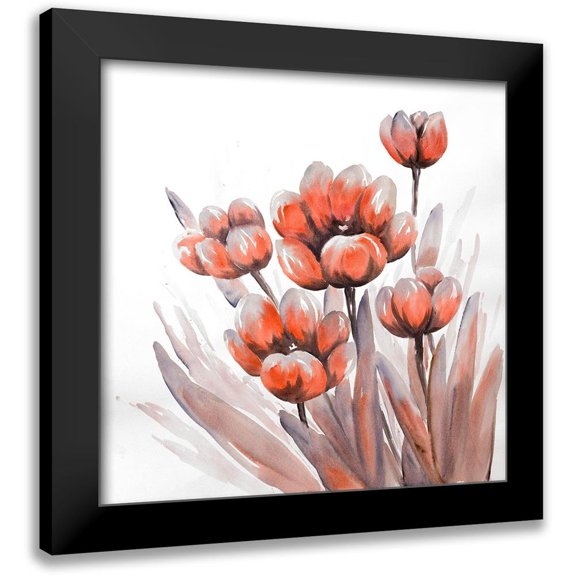 Atelier B Art Studio 12x12 Black Modern Framed Museum Art Print Titled - WATERCOLOR RED FLOWERS