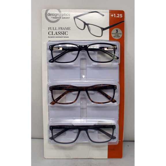 Design Optics Foster Grant Full Frame Classic 3-pack Reading Glasses 1.25