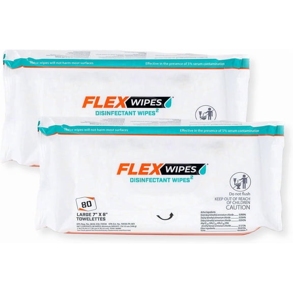 Generic Flex Wipes 36080 Pack of 2 Disinfectant Wipes, Large 7"" x 8"" Wipes, 80 Wipes per Pack, Dispenses One at a Time
