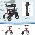 thumbnail image 4 of MAXWALK Rollator Walker for Seniors, 12" Big Rubber Wheels Foldable All Terrain Outdoor Aluminum Rolling Walker with Breathable Mesh Backrest, Height Adjustment for 5-6.5ft, Red, 4 of 10