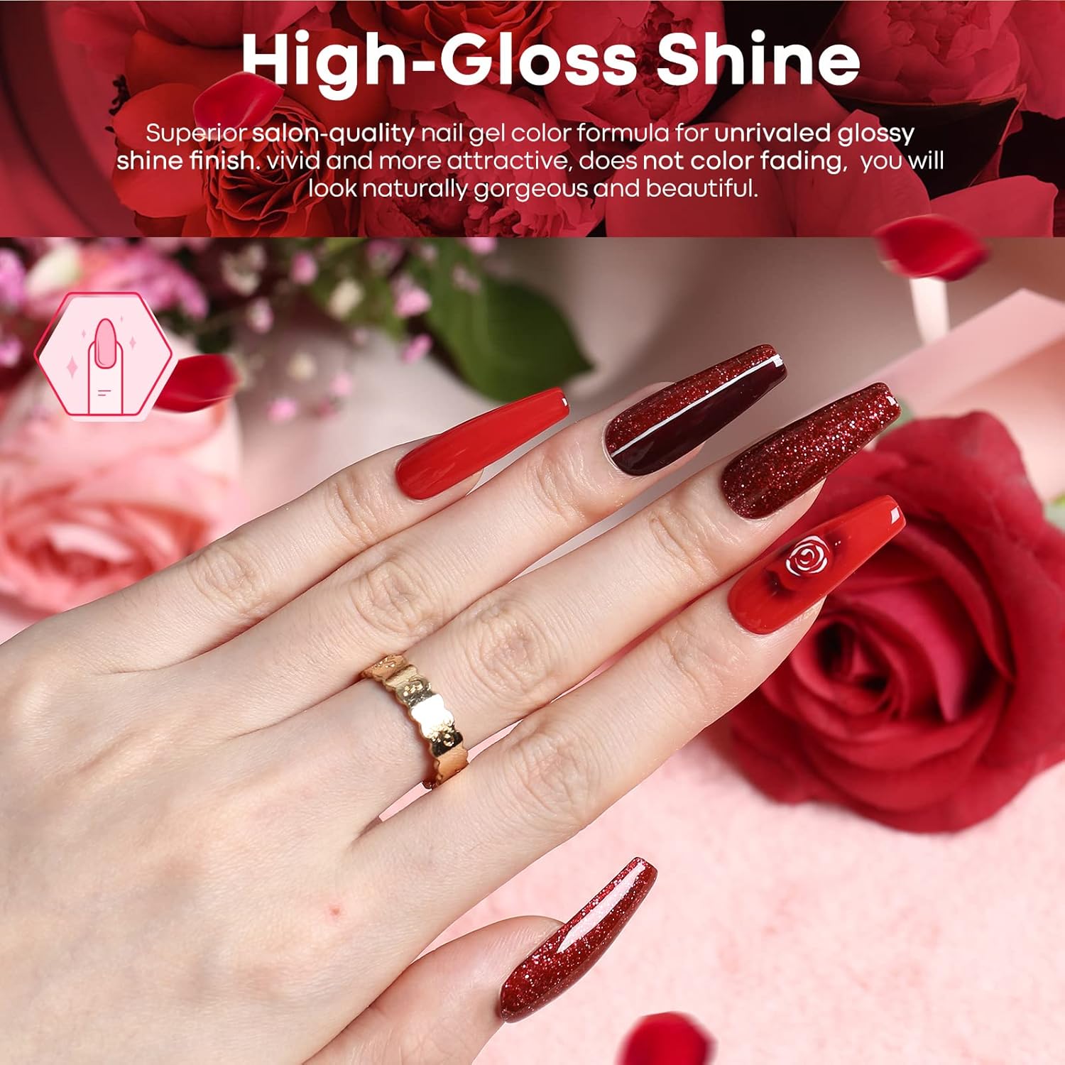 modelones Gel Nail Polish Set - 6 Red Colors Gel Polish Glitter Red Gel Polish Burgundy Red Sparkle Bloody Red Nail Polish Gel Manicure DIY Salon Nail Art Gifts