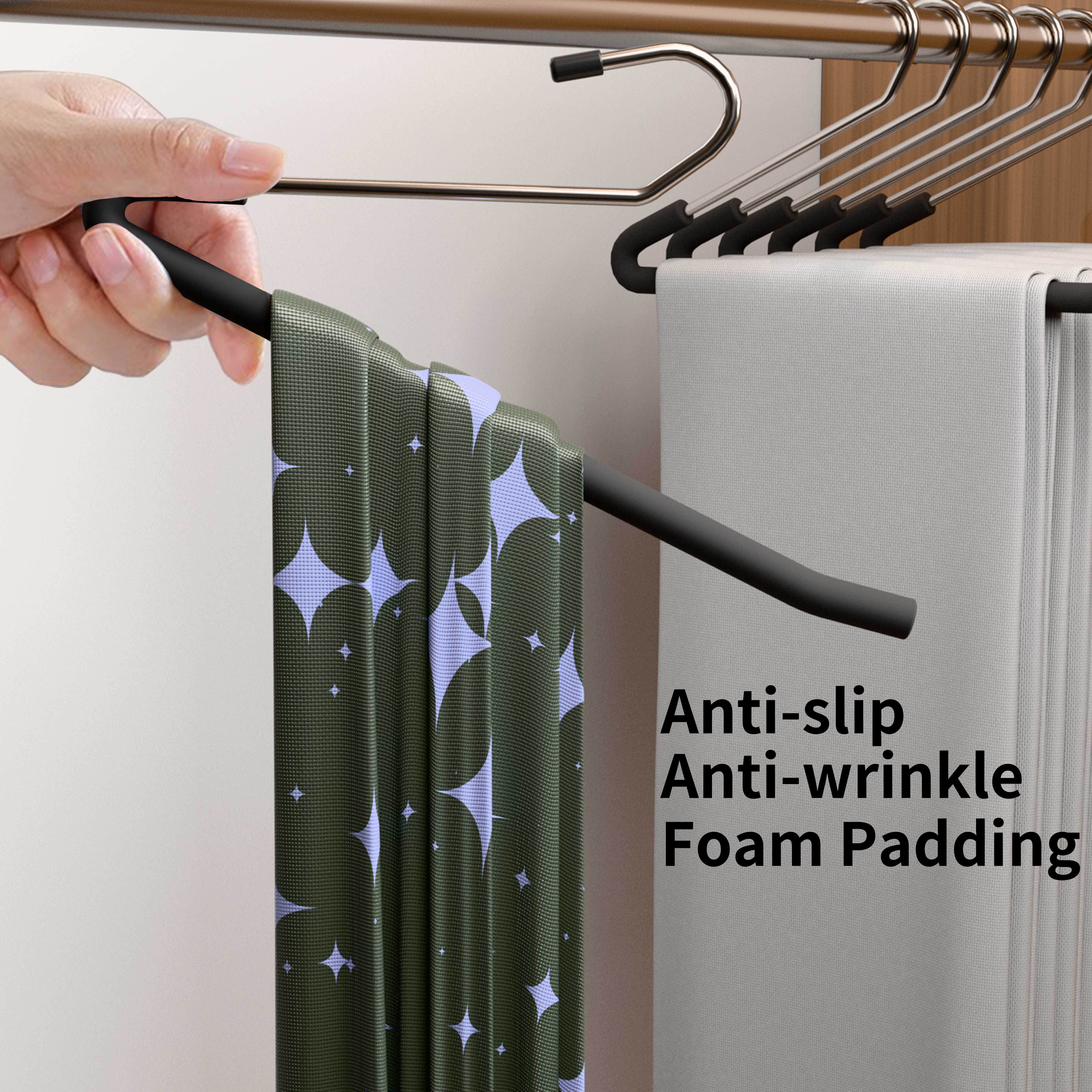 SLMT Pants Hangers Open Ended 10 Pack Heavy Duty Metal Clothes Hangers for Jeans, Trousers, Slacks Non-Slip Sponge Padded No Crease