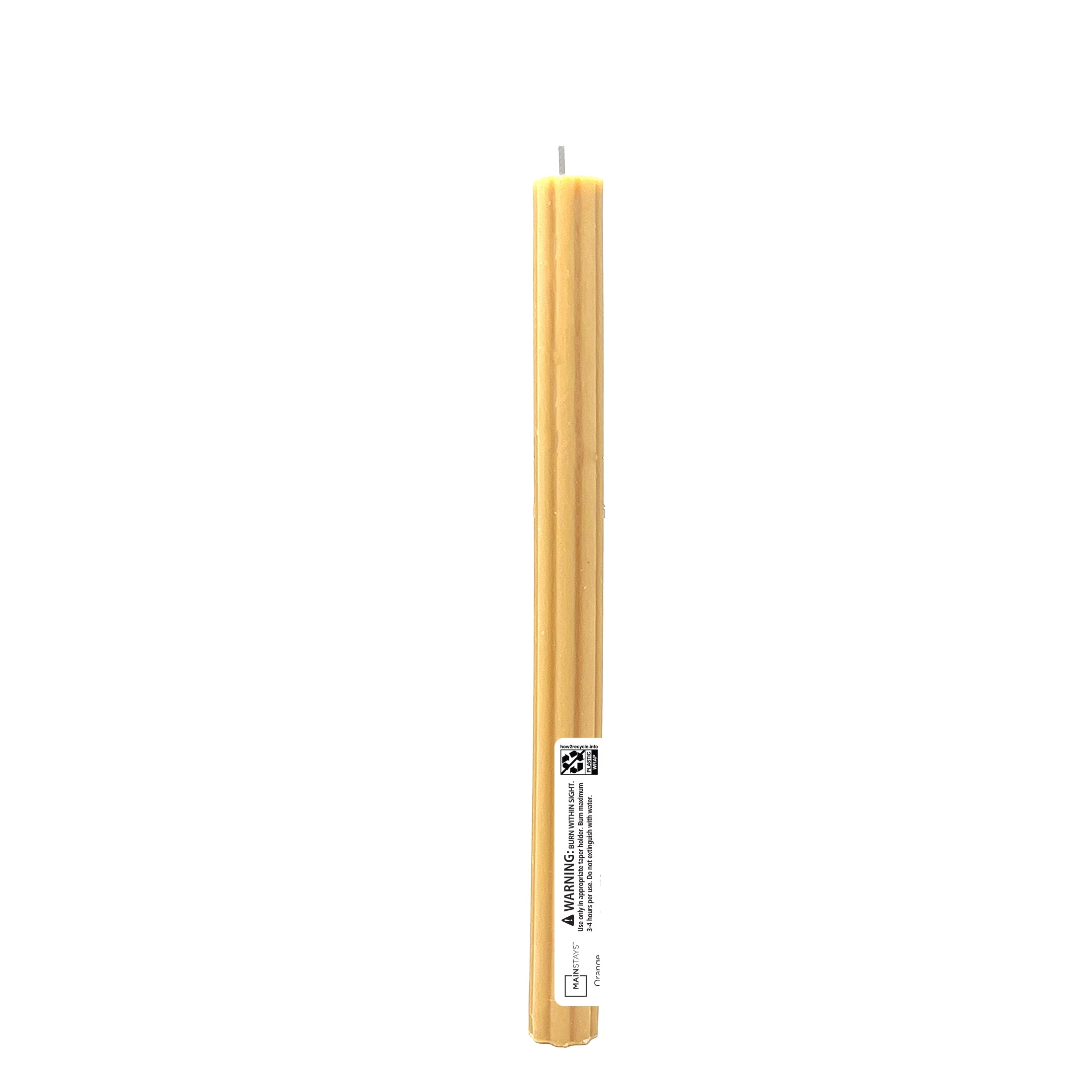 Mainstays Paraffin Wax 10 in Ribbed Taper Candle, Unscented, Orange