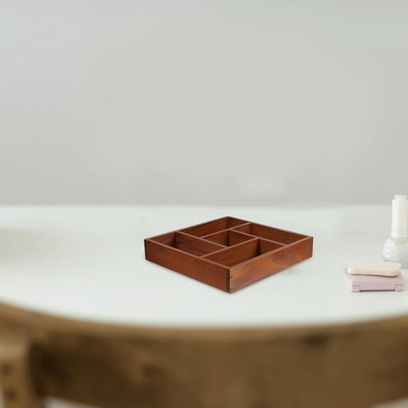 IFANLANDOR Wooden Desk Organizer with Storage Tray for Jewelry and Stationery in Brown Color 7.9 x 4.3 Inches