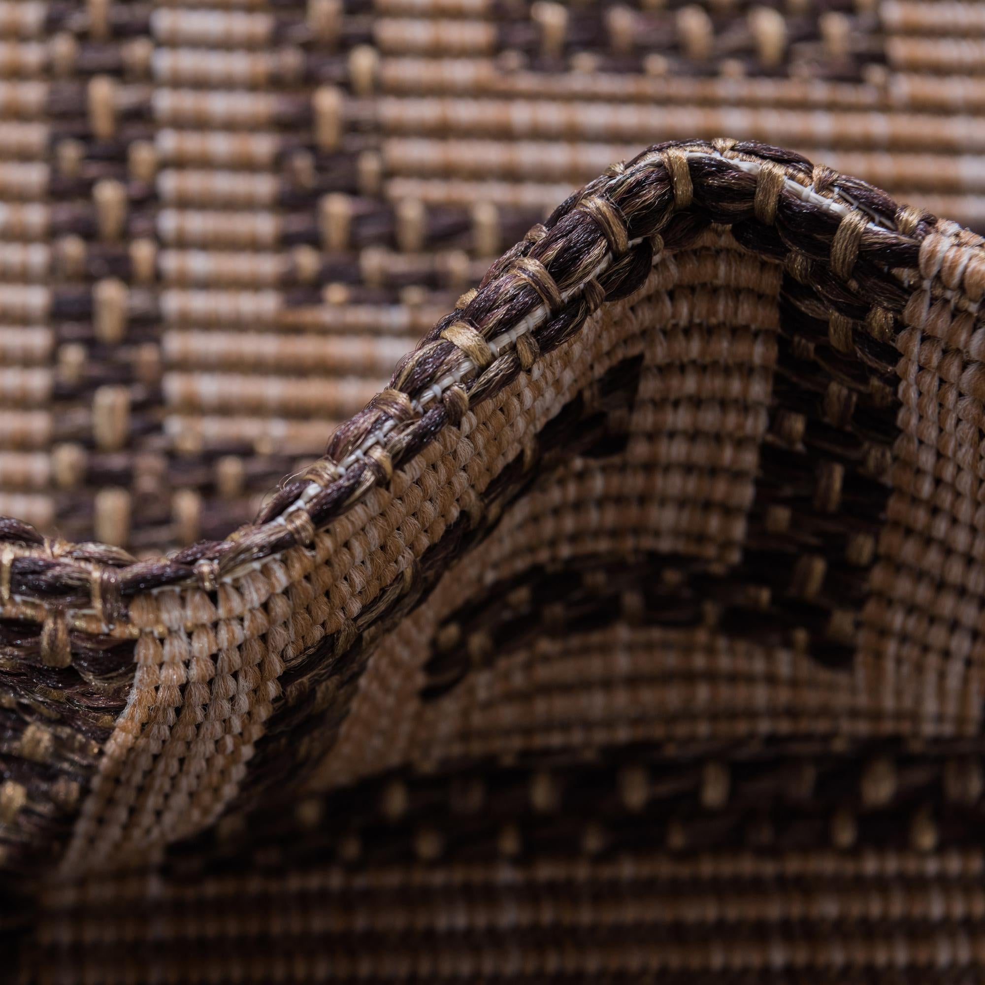 Unique Loom Outdoor Border Collection Area Rug - Greek Key (6' 1" Round Brown/Light Brown)