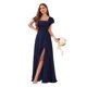 thumbnail image 1 of Vestido de dama de honor CDSSL con cuello cuadrado, gasa azul marino, 16W, 1 of 7