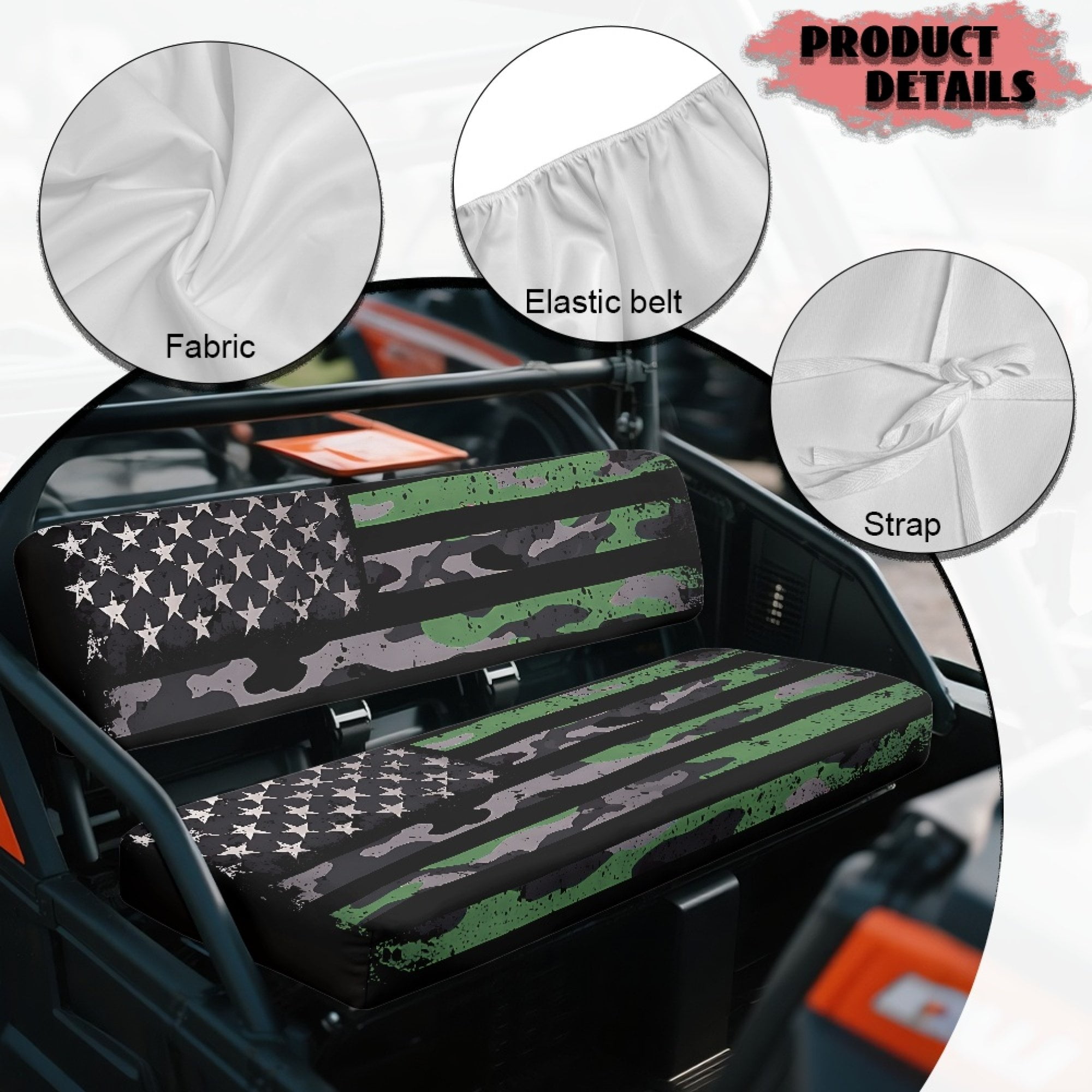 ZIATUBLES 2-Pack Waterproof UTV Seat Covers, American Flag Camo Replacement Bench Seat Protectors Compatible with Kawasaki Mule 3000 3010, Wear-Resistant Polyester UTV Seat Decor Covers