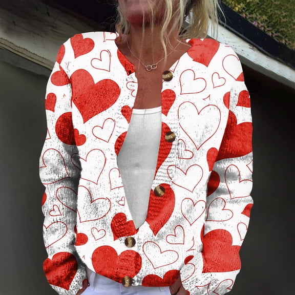 Valentine's Day Cardigans for Women Trendy Long Sleeve Button Down Cardigan Sweater Dressy Valentine's Day Knit Cardigans