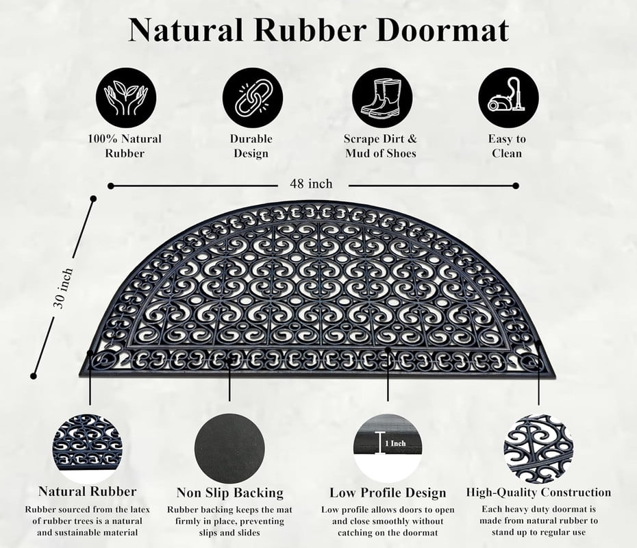 A1HC Large Door Mat, Natural Rubber, 30”x48”, Ideal for an entryway, Scrapes Shoes Clean of Dirt & Grime, Heavy Duty Doormat for Indoor Outdoor use, Front Door Mat for Entry, Patio, Busy Areas