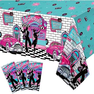 Roller Skating Party Tablecloths - 3-Pack Neon "Let's Roll" Design, 70.8"x42.5", Plastic & Waterproof