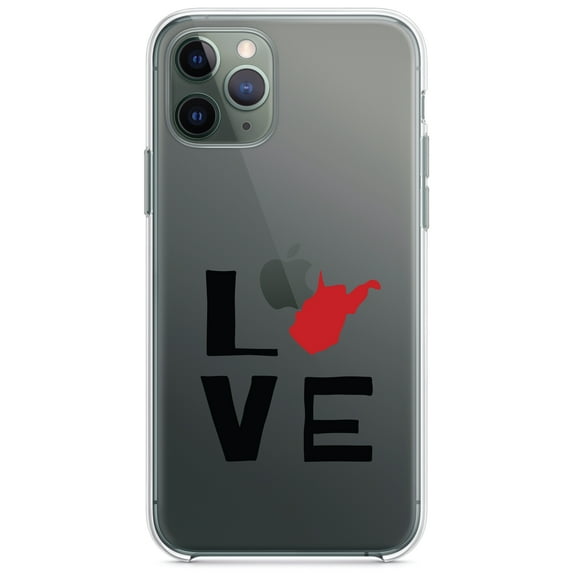 DistinctInk Clear Shockproof Hybrid Case for iPhone 12 Pro MAX (6.7" Screen) - TPU Bumper Acrylic Back Tempered Glass Screen Protector - West Virginia - Love Black & Red