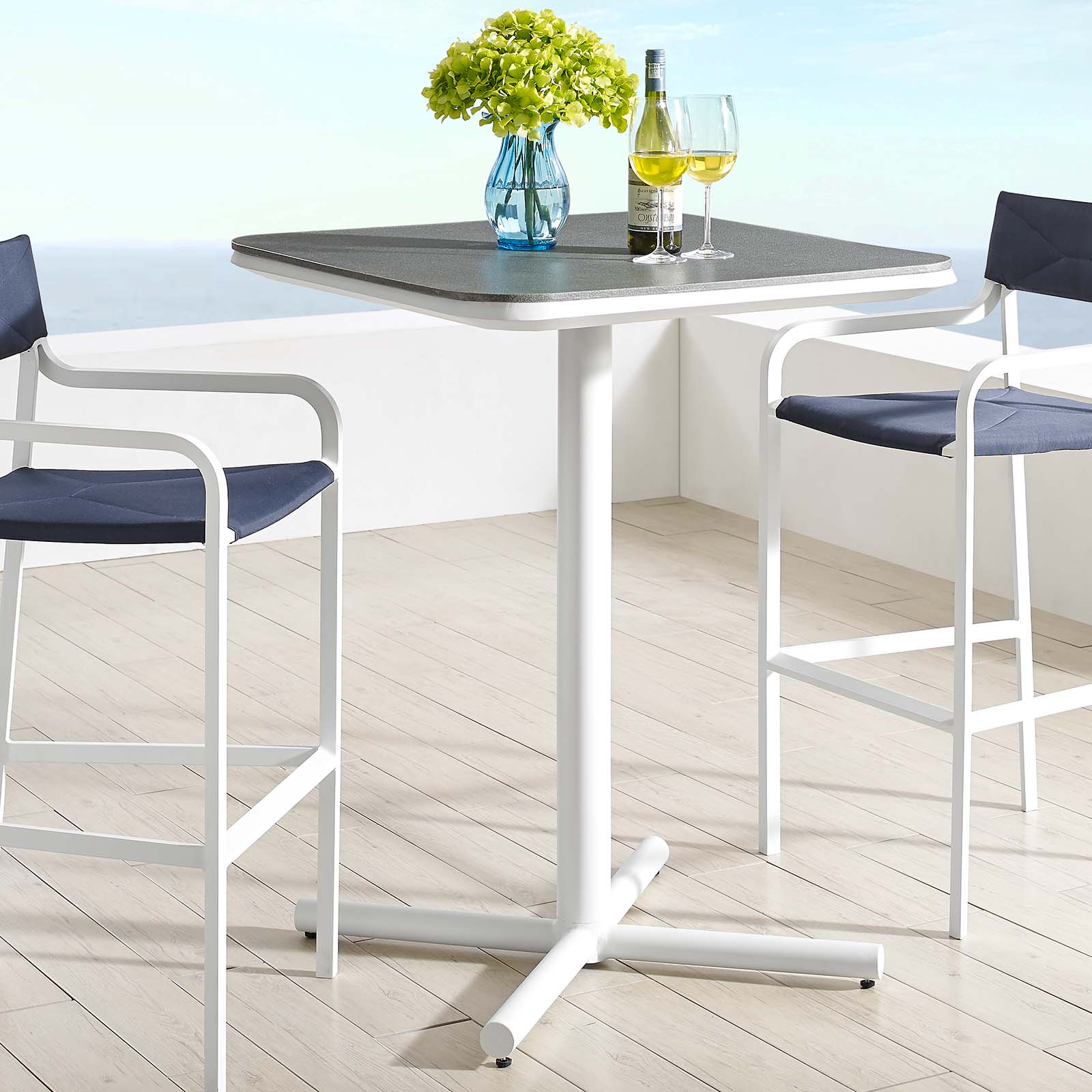 Modway Raleigh Modern Style Aluminum Outdoor Patio Bar Table in White - image 2 of 7