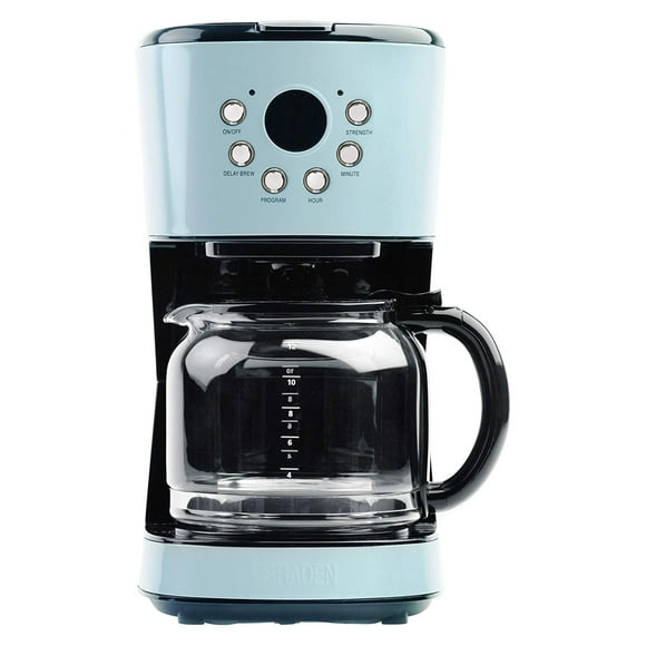 Cafetera Haden, Cafetera de Goteo Programable de 12 Tazas con Función de Apagado Automático y Filtro de Agua Lavable Reutilizable, Turquesa y Cromo