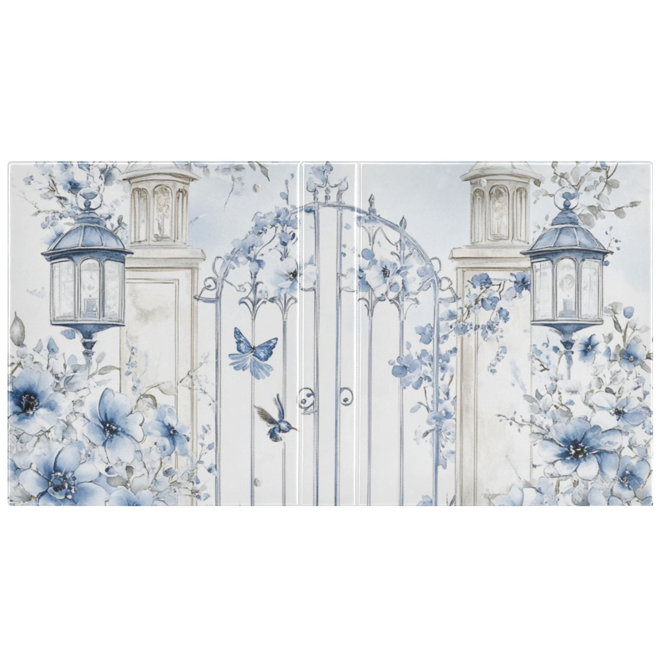 Blue Floral Gate Flowers Birds 3 Ring Binders 1.5 inch Hardcover File Folders with Interior Pockets A4 Size Organizer for School Office Hospital Set of 2