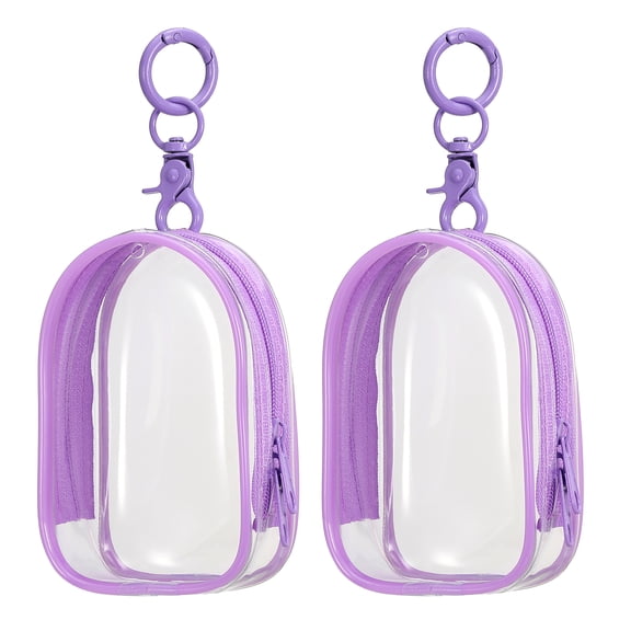 Uxcell 2Pack 3.94x2.36 Inch Clear Figure Display Bag with Keychain (Cabin Purple)