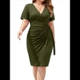 thumbnail image 2 of Vestido Informal de Cóctel, Fiesta, Trabajo, con Escote en V Profundo y Corta, Talla Grande, para Mujer Verde 4XL, 2 of 9