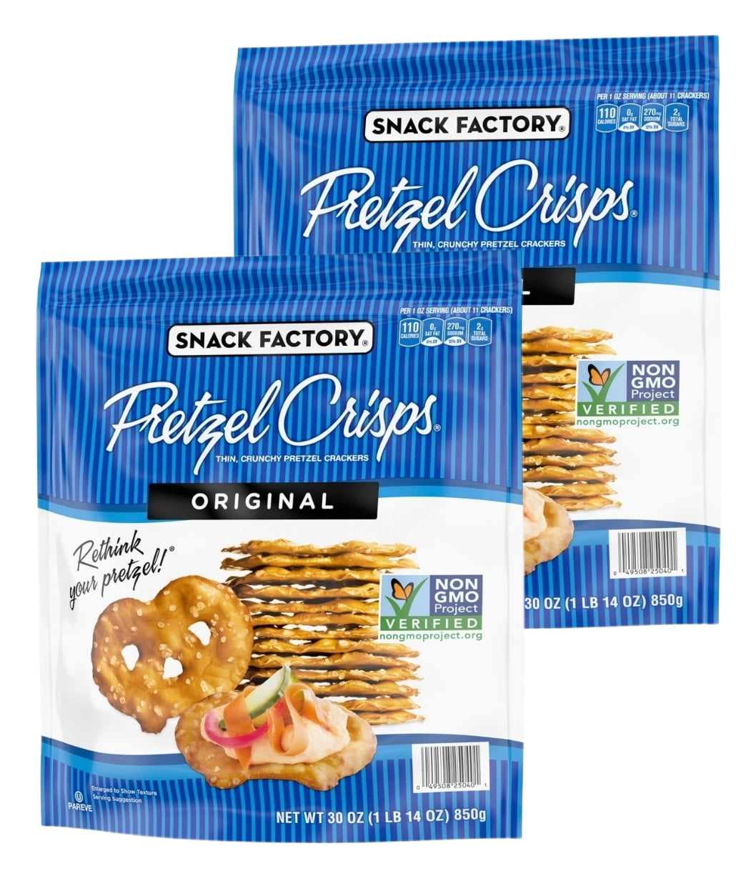 Snack Factory Original Pretzel Crisps 2 Pack, 30 oz each