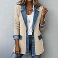 thumbnail image 2 of Hsovts Jean Jacket for Women Patchwork Corduroy Denim Cuffs Jacket Knit Long Sleeve Collared Button Down Loose Lightweight Outerwear Beige 2XL, 2 of 9