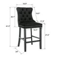 thumbnail image 5 of Velvet Bar Stools Set of 2, Upholstered Counter Height Bar Chair with Rivet and Button Trim, Bar Stool with Back and Footrest, for Dining Room, Kitchen, Pub, Black, 5 of 7