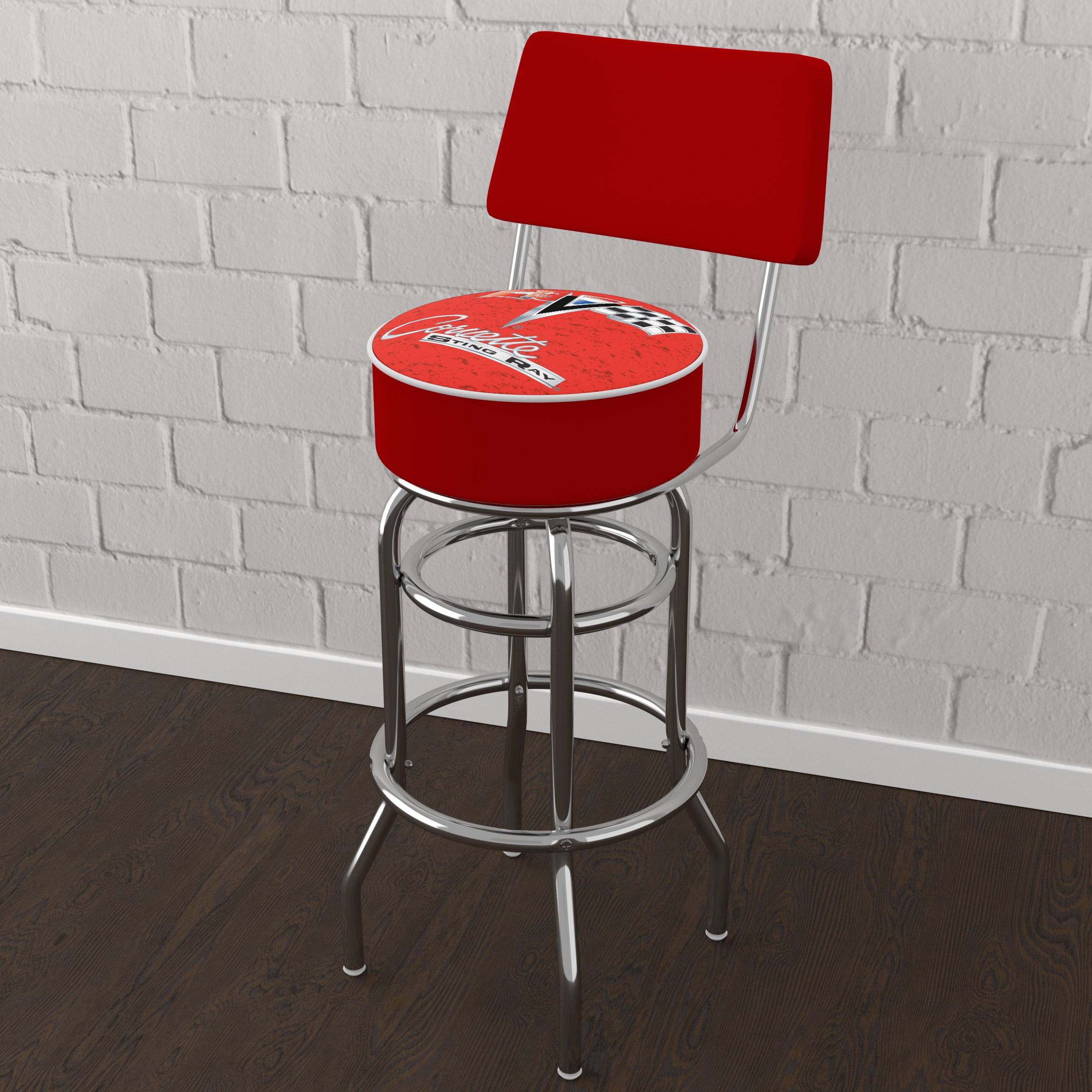 Trademark Gameroom Corvette C2 Red Bar Stool with Back Rest