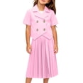 thumbnail image 2 of Girl's Outfits Clothing Set Button Down Collared Tops 2 Piece with Pleated Skirt Set Pink 8-9 Years, 2 of 5