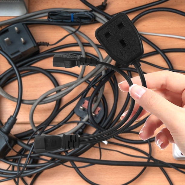 unbranded Cordón De Extensión Iec C14 A C13 Negro Con Adaptador Uk Para Equipos Informáticos Y Redes