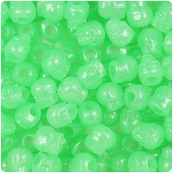 BeadTin Green Semi Glow 11mm Skull Pony Beads (150pcs)