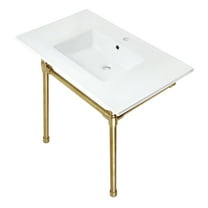 Kingston Brass KVPB3722717 Dreyfuss 37" Ceramic Console Sink with Stainless Steel Legs (1-Hole), White/Brushed Brass