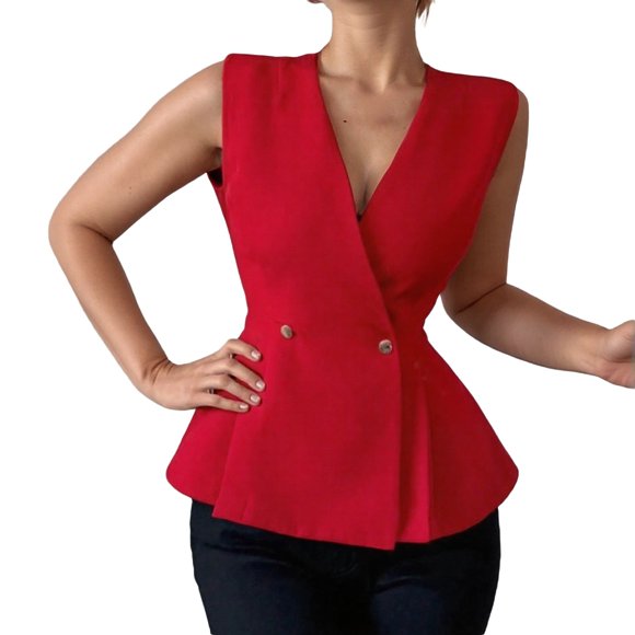 Women'S Elegant Sexy Fitted Waist Cinching Red Vest Women'S Outerwear Vests Red Xl