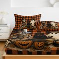 thumbnail image 6 of King Size Fitted Sheet Set - Orange Halloween 3 Piece Bedding Sets 16" Deep Pocket Fitted Sheet with 2 Pillowcases, Skull Cat Cute Ghost Pumpkins Brushed Microfiber Hotel Luxury Bed Sheets, 6 of 9