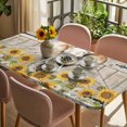 thumbnail image 3 of Farmhouse Elephants Table Cloths for 4 Foot Rectangle Tables, Spring Summer Sunflowers Wood Grain Patio Waterproof Elastic Fitted Tablecloths, Washable Rectangular Table Cover for Camping, 3 of 8