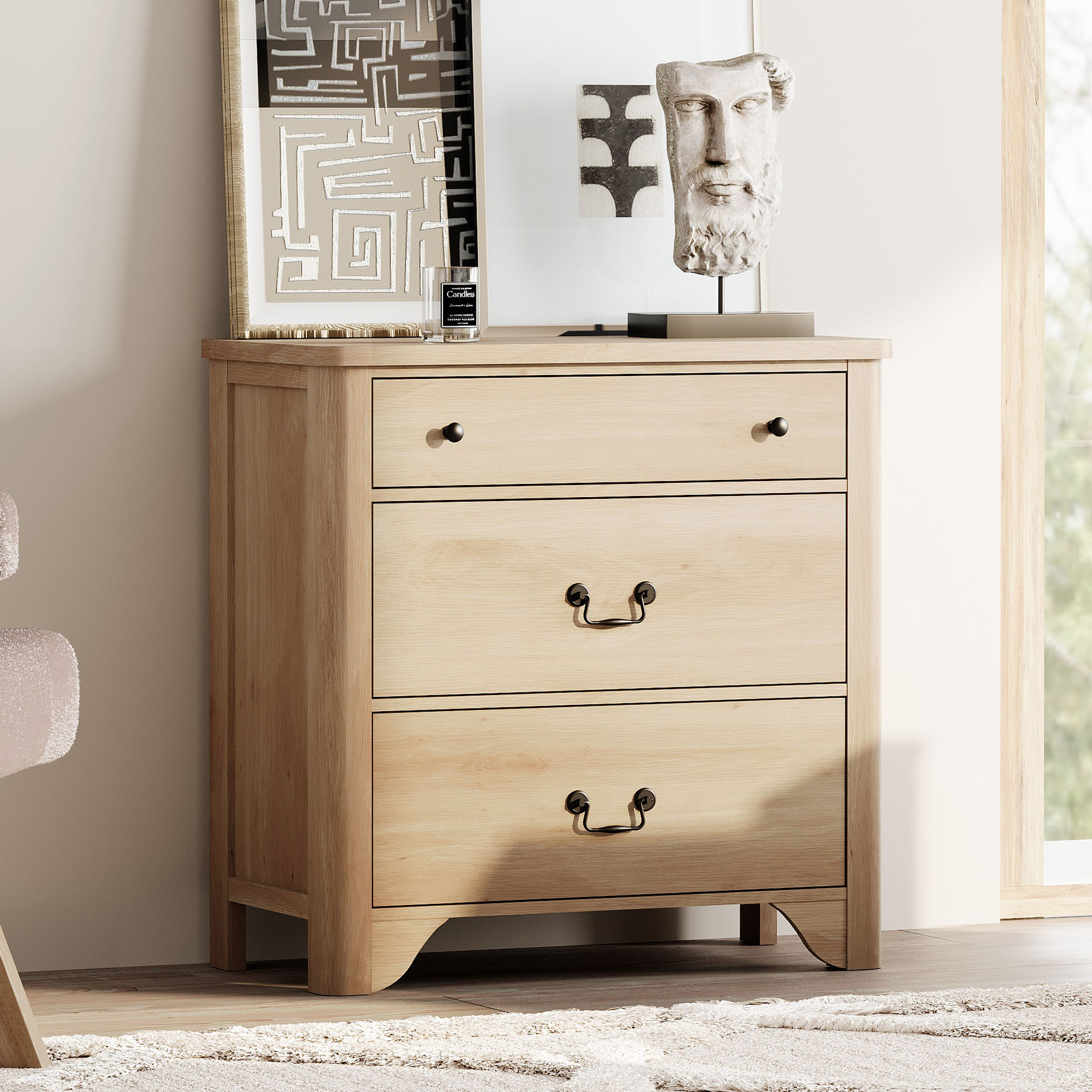 31.5" W 3 Drawer Dresser,Farmhouse End Table for Bedroom