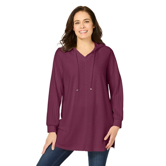 Woman Within Plus Size Rib-Knit Sherpa Hoodie Sweatshirt