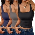 thumbnail image 2 of IYYVV 3 Pack Womens Wide Strap Sleeveless Double Lined Square Neck Tank Tops for Summer Going Out Navy M, 2 of 9