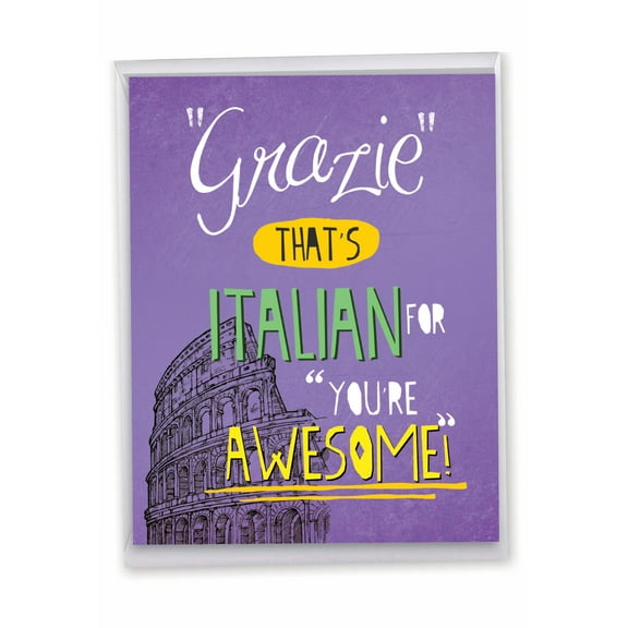 1 Jumbo Funny Thank You Greeting Card (8.5 x 11 Inch) - Grazie You're Awesome Thank You J3533TYG-US