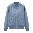 thumbnail image 4 of MaFYtyTPR Women Bomber Jacket Zip Up Windproof Flight Coat Solid Color Stand Collar Casual Spring Fall Outerwear A-Light Blue M, 4 of 6
