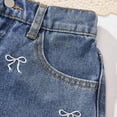 thumbnail image 6 of Girls Bow Embroidered Denim Shorts, High Waist Rolled Hem Jean Shorts for Summer Daily Wear and Outdoor Activities Light Blue 10Y, 6 of 7