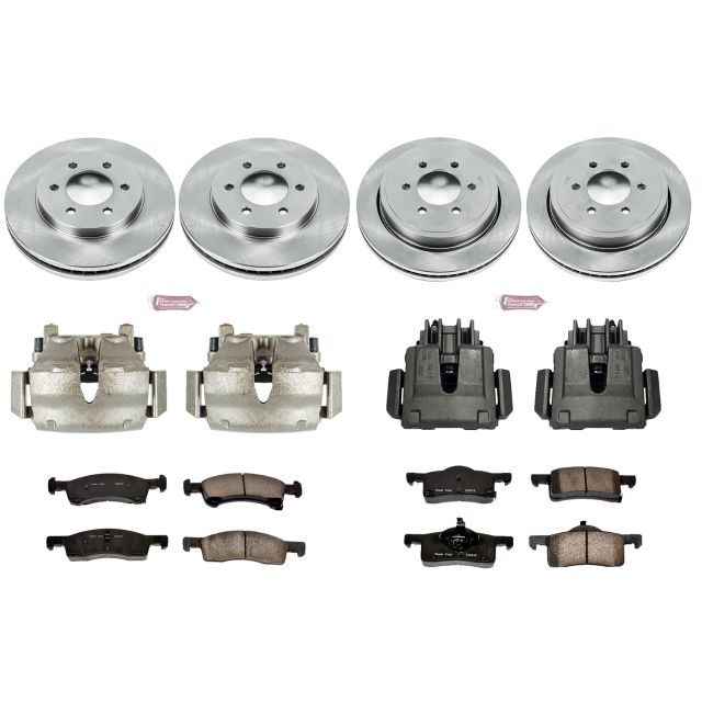 PowerStop Front and Rear Stock Replacement Brake Pad and Rotor Kit with Calipers Fits: FORD LINCOLN Select Models KCOE1934