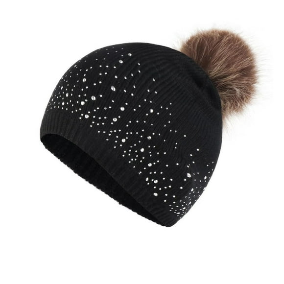 Cute Baby Knitting Wool Hemming Hat Rhinestone Keep Warm Winter Hairball Cap