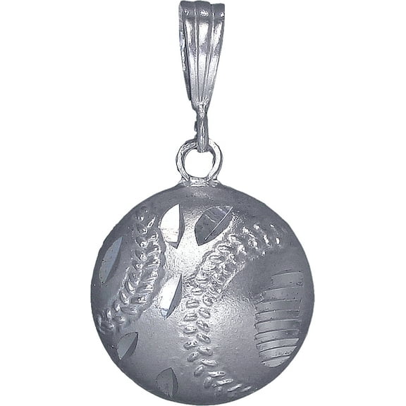 Sterling Silver Softball Ball Charm Pendant Necklace 1.3 Inches with Diamond Cut Finish and 18 Inch Rolo Chain